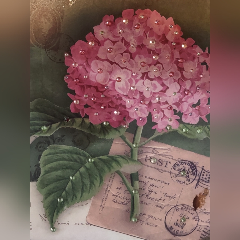 Pink Hydrangea  Flowers Painted Slate  Nostalgia